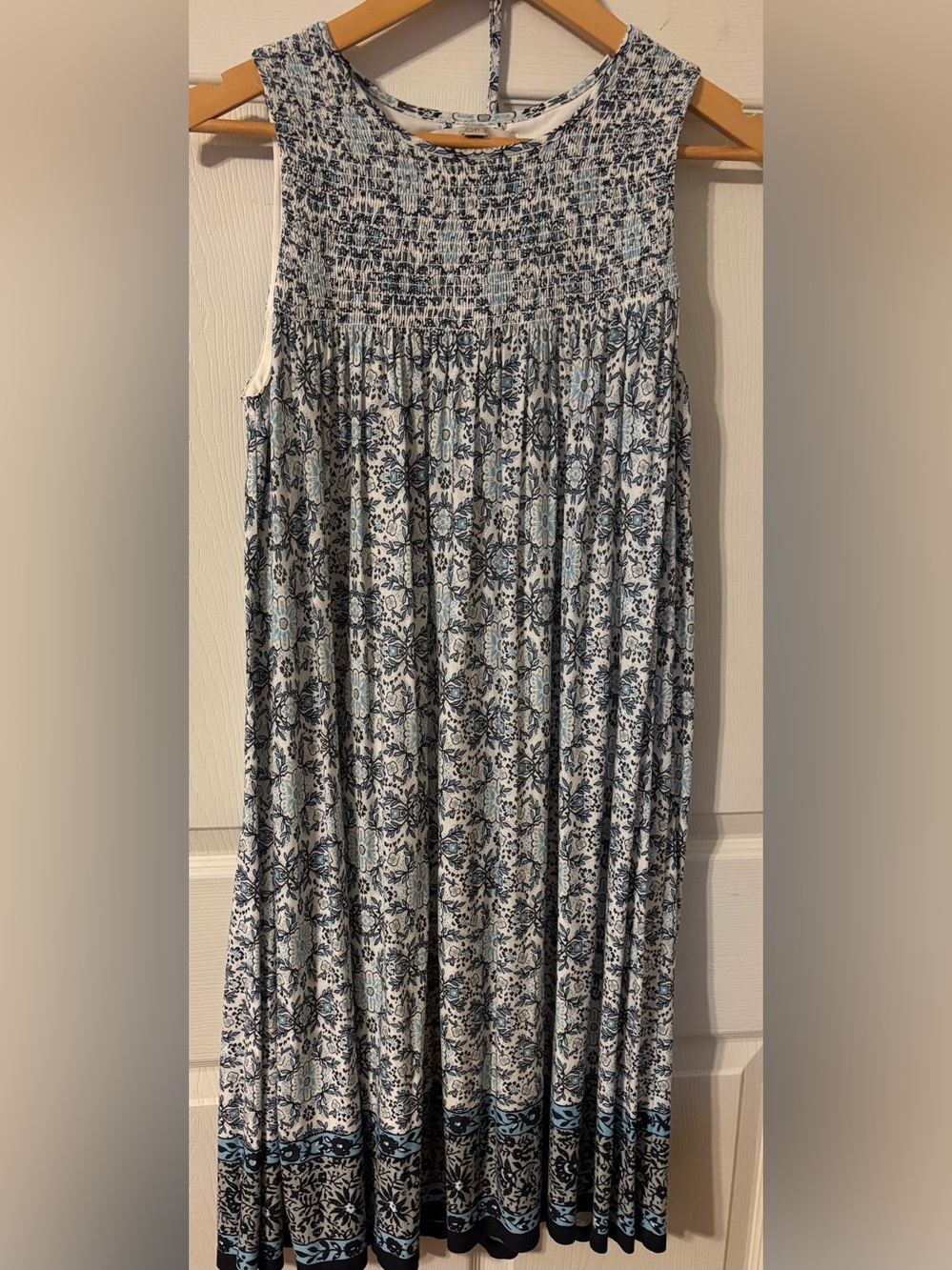 LOFT Blue and Navy Floral Smocked Maxi Dress